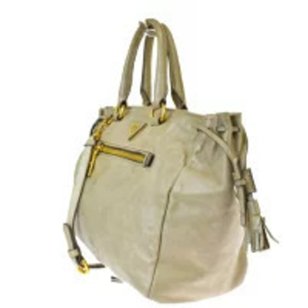 Prada Leather Fringe Handbag Shoulder Beige Tan